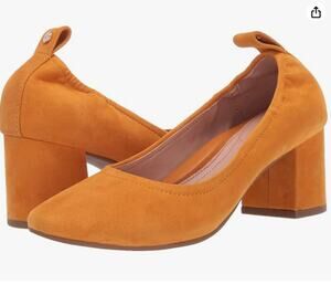 TARYN ROSE Genuine Suede Savannah Round Toe Block Heel Pump Marigold 8B